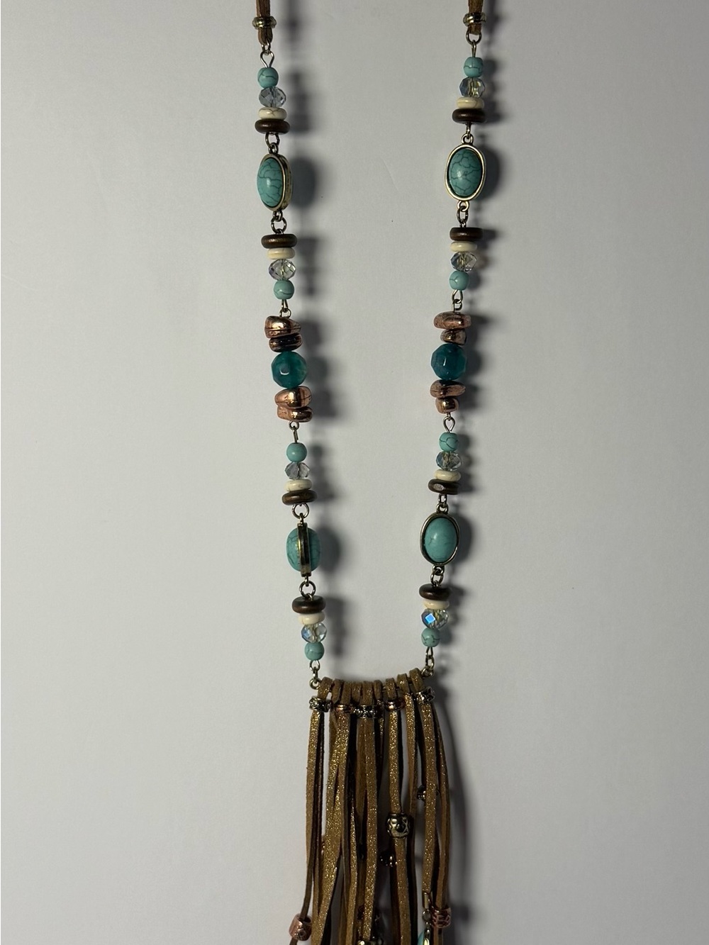 Cato Turquoise and Bronze Beaded Tassel Necklace